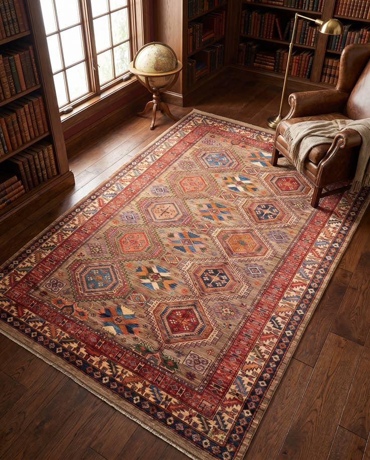Detail image of 190cm x 275cm anudado a mano Kazak Alfombra
