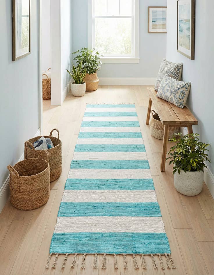 Detail image of 2' 2 x 10'  Hand Woven Chindi Rag Runner Rug