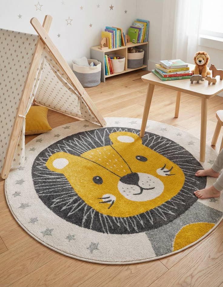 Detail image of 5' 3 x 5' 3 Lion Whimsy Kids Round Rug