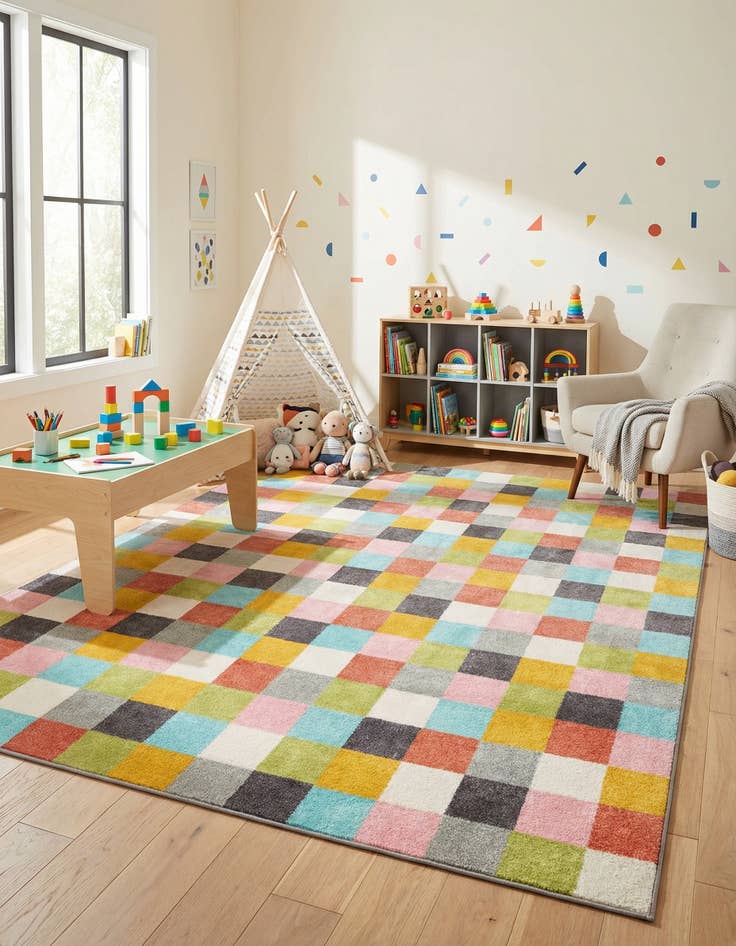Detail image of 7' 10 x 10' Checkered Whimsy Kids Rug