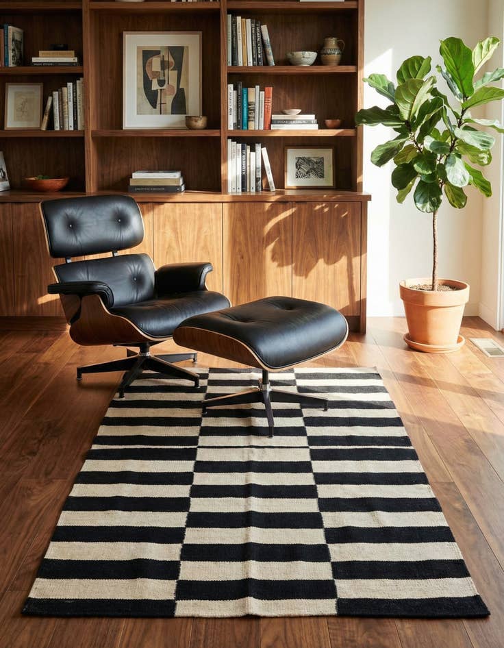 Detail image of 3' 3 x 4' 9 Hand Woven Kilim Modern Wool Rug