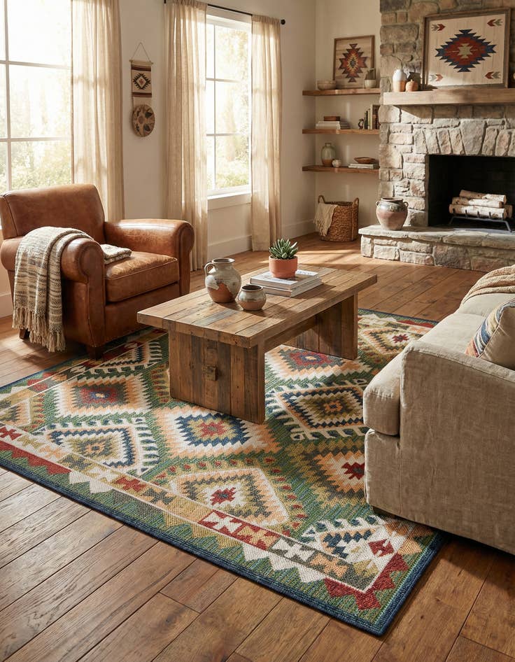 Detail image of 7' 10 x 7' 10  Washable Baja Indoor / Outdoor Square Rug