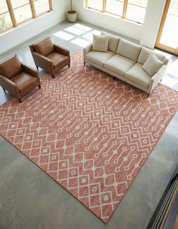 Rust Red Easy-Clean Lattice Indoor / Outdoor Square Rug