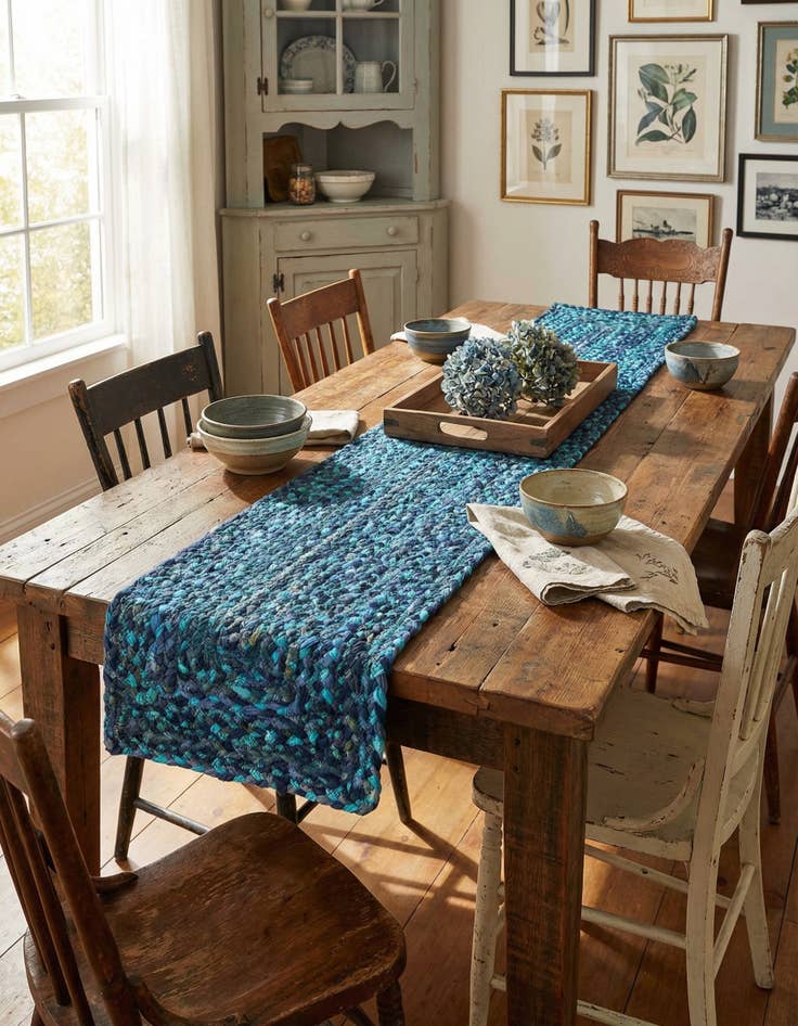 Detail image of 1' 2 x 6' 1  Hand Braided Chindi Table Runner Rug