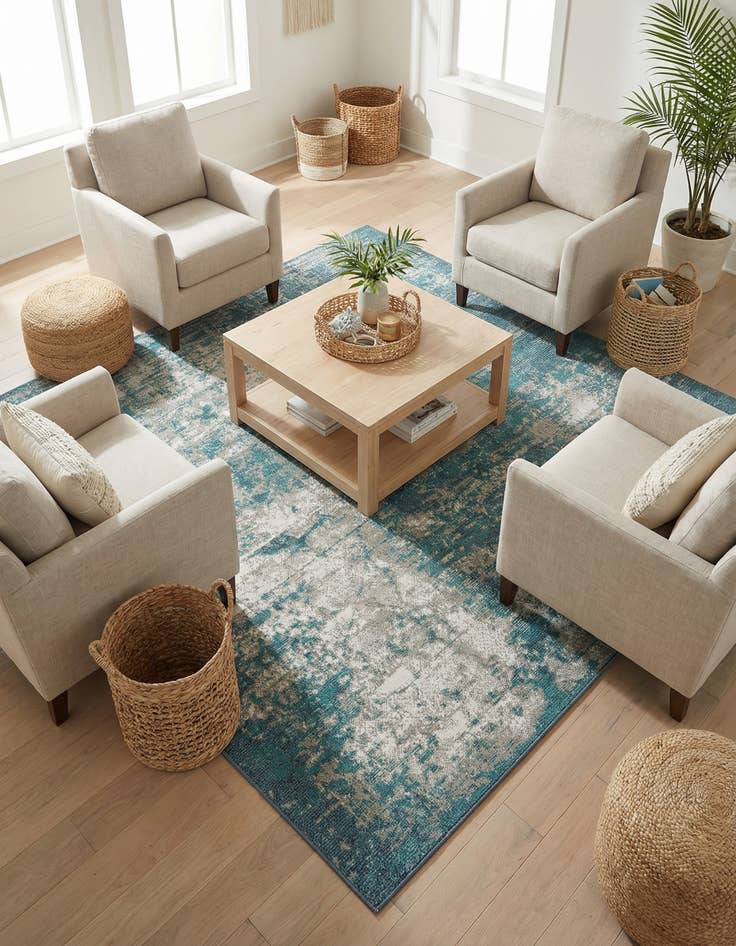 Detail image of 7' 10 x 7' 10 Washable Coastal Indoor / Outdoor Square Rug