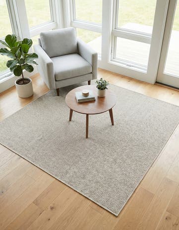 Light Gray Easy-Clean Solid Indoor / Outdoor Square Rug