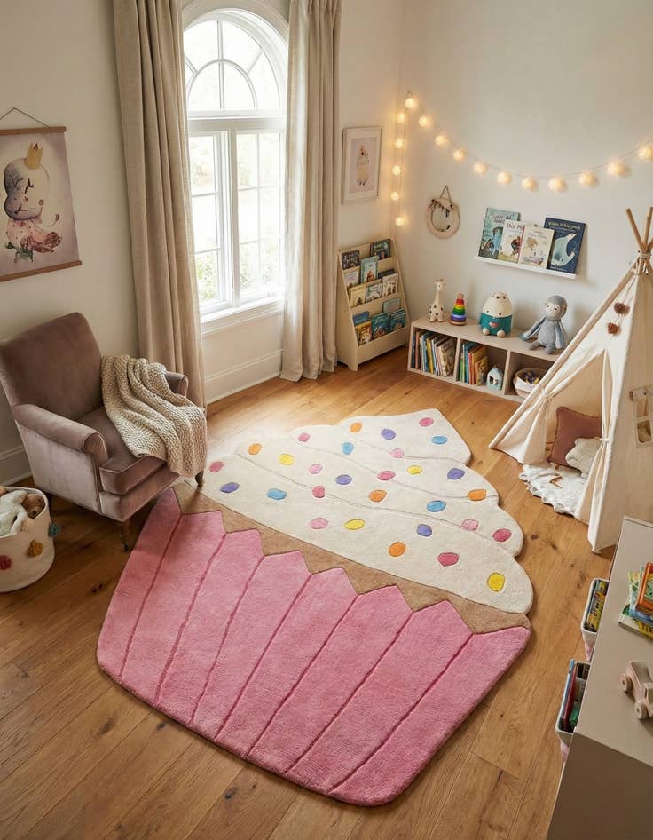 Detail image of 5' 4 x 6' 1 Happy Rugs Cupcake Wool