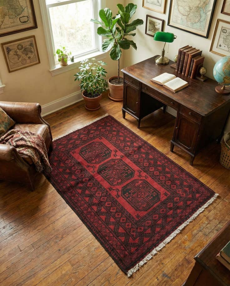 Detail image of 3' 3 x 4' 10 Hand Knotted Afghan Akhche Wool Rug