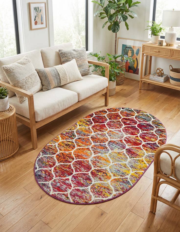 Detail image of  3' x 5' 3 Lattice Frieze Oval Rug