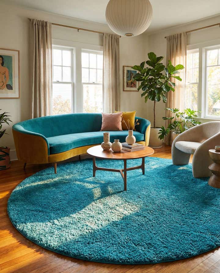 7' 10 x 7' 10 Solid Frieze Round Rug