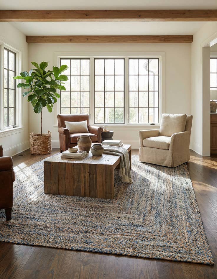 Detail image of  10' x 13' 1  Hand Braided Chindi Rug