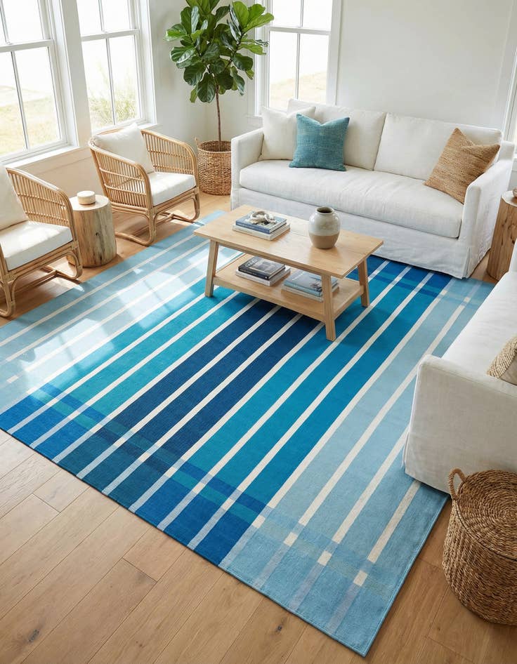 Detail image of 10' x 10'  Washable Striped Indoor / Outdoor Square Rug