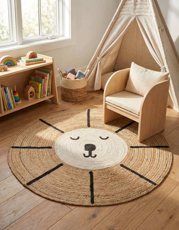 Detail image of 5' 1 x 5' 1 Hand Braided Kids Braided Jute Round Rug