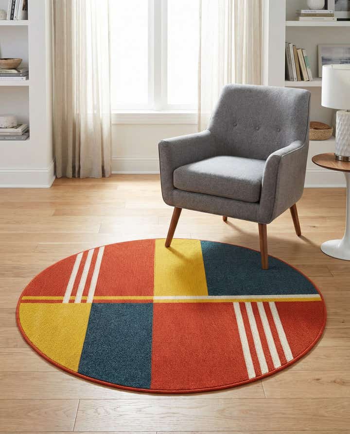 4' x 4' Easy-Clean Modern Indoor / Outdoor Round Rug