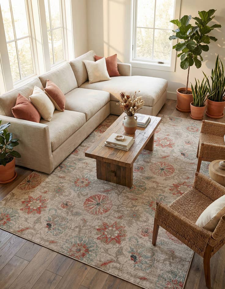 Detail image of 9' x 12' Easy-Clean Botanical Indoor / Outdoor Rug