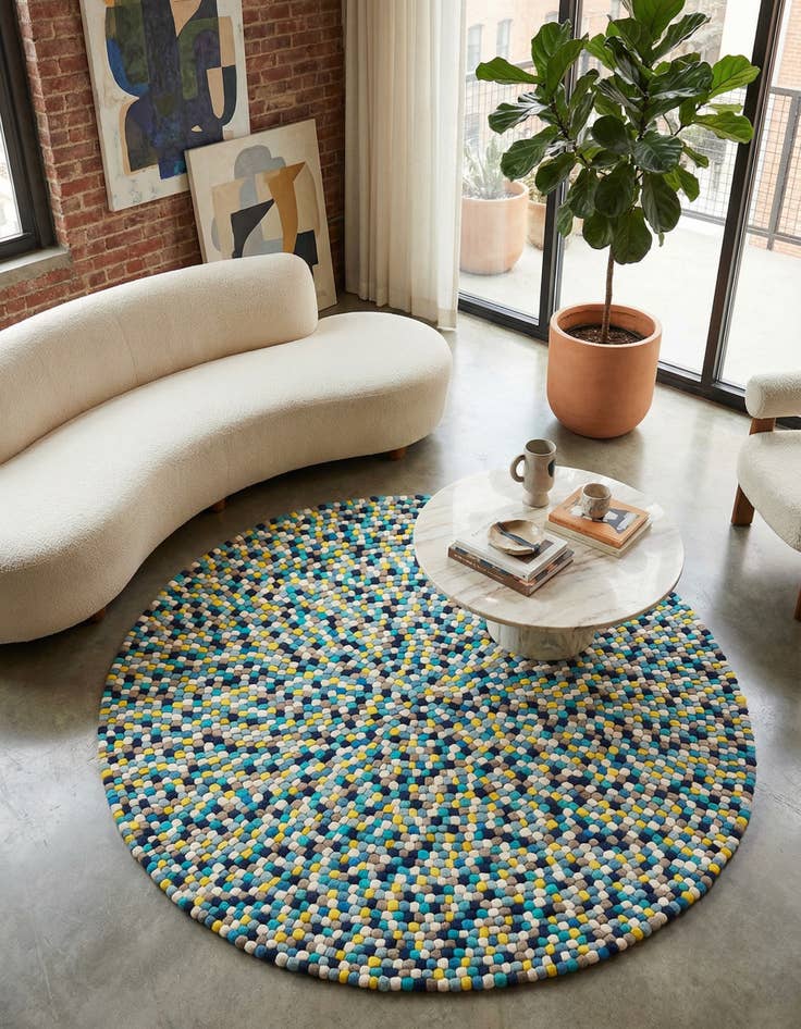 Detail image of  7' 10 x 7' 10  Hand Woven Felt Ball Wool Round Rug