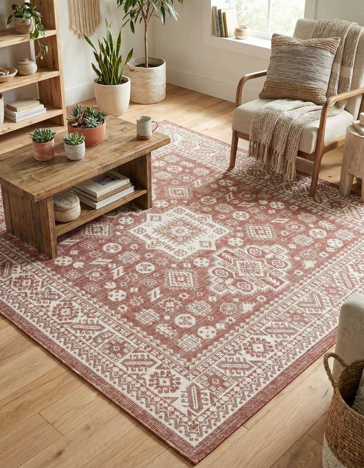 Detail image of 6' x 6' Easy-Clean Aztec Indoor / Outdoor Square Rug
