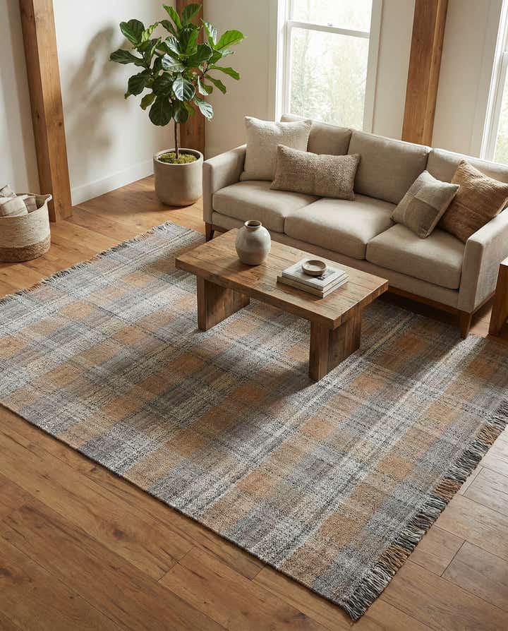 9' x 12' Easy-Clean Eco Plaid Washable Indoor / Outdoor Rug