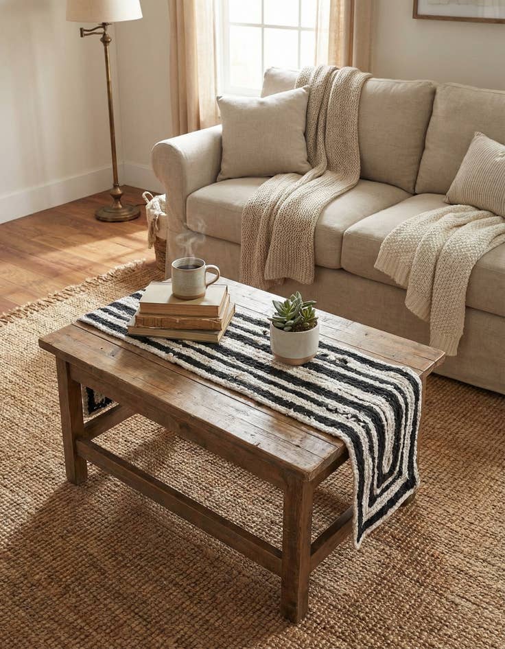 Detail image of 1' 2 x 5' 1  Hand Braided Chindi Table Runner Rug