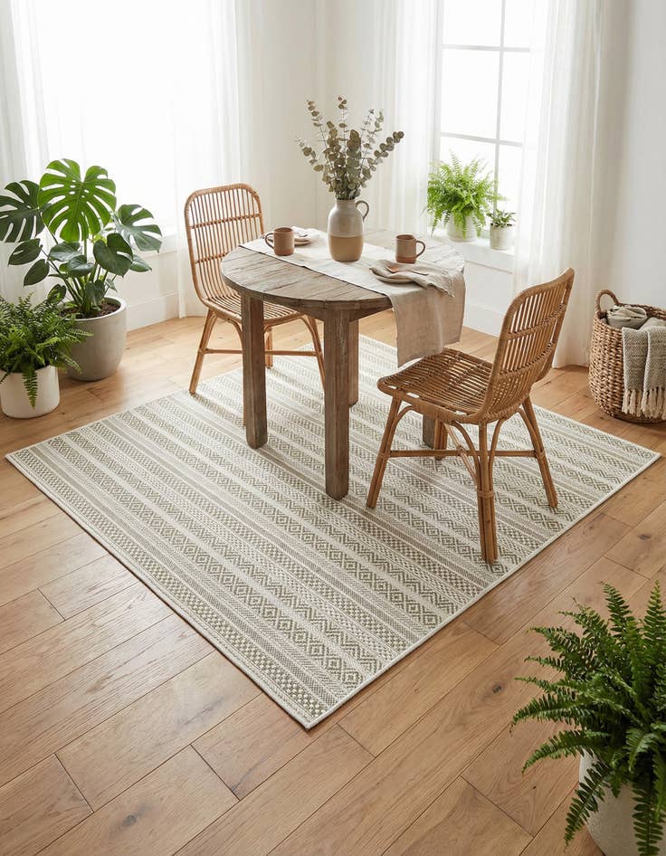 Detail image of 5' 3 x 5' 3 Easy-Clean Striped Indoor / Outdoor Square Rug