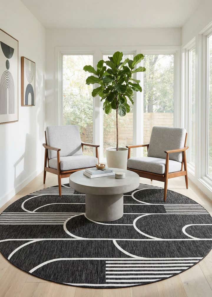 10' x 10' Easy-Clean Modern Indoor / Outdoor Round Rug