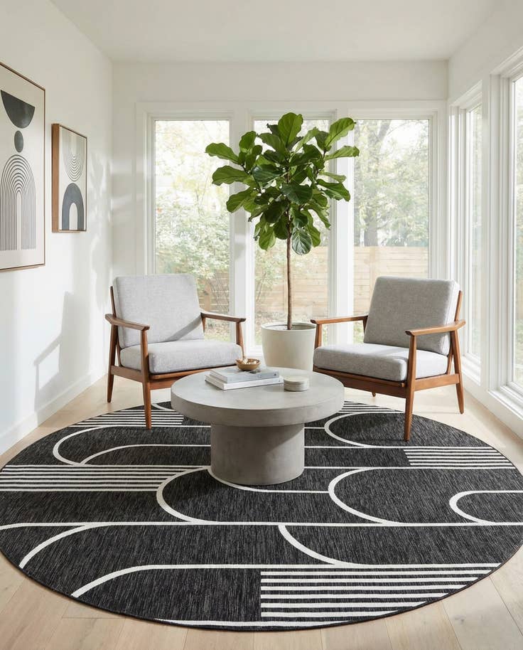 Detail image of 10' x 10' Easy-Clean Modern Indoor / Outdoor Round Rug