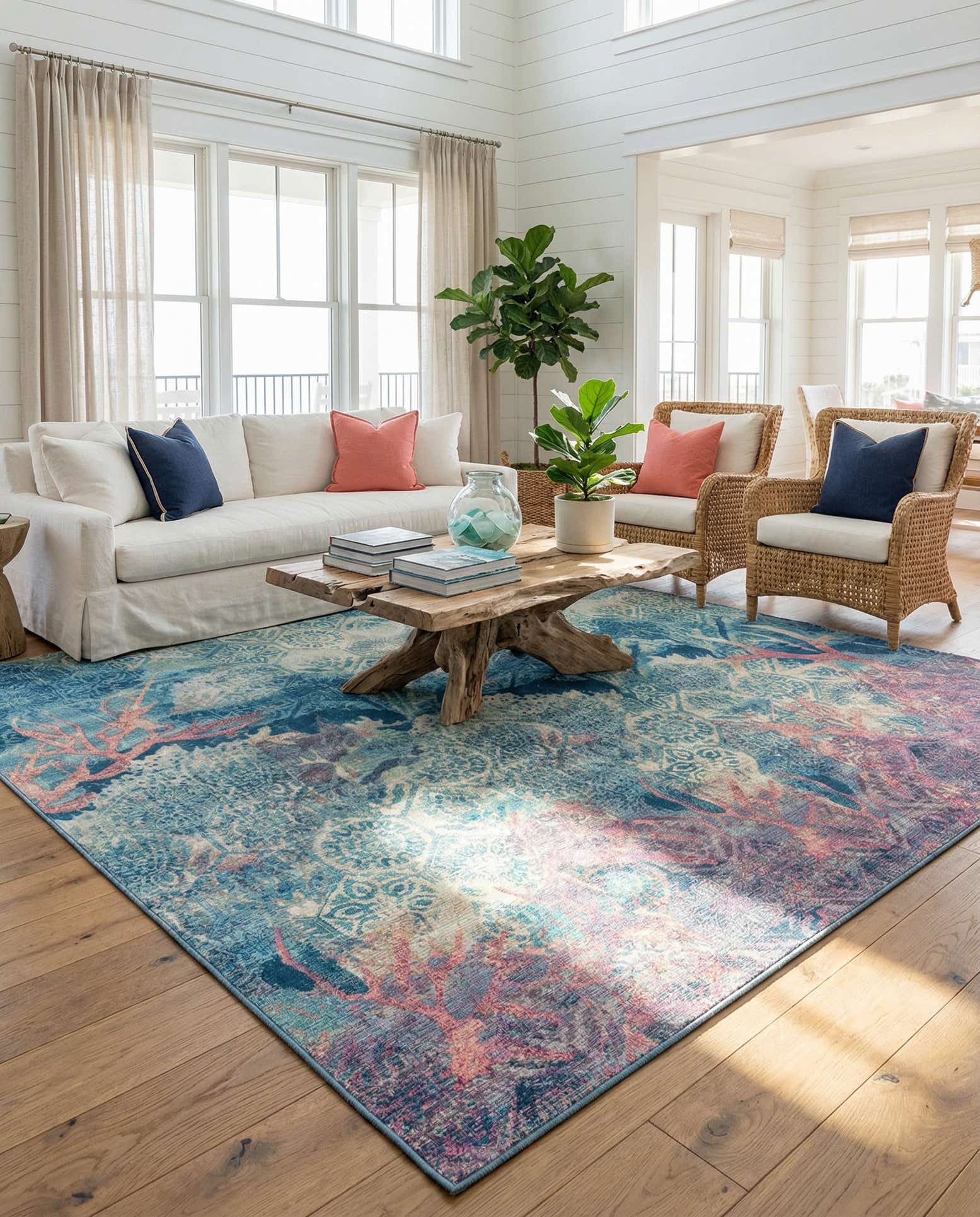 12' x 12' Easy-Clean Coastal Indoor / Outdoor Square Rug