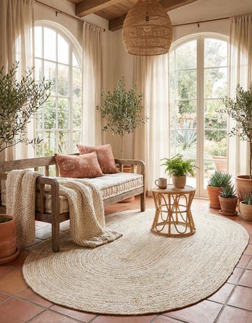 White Handmade Braided Jute Oval Rug