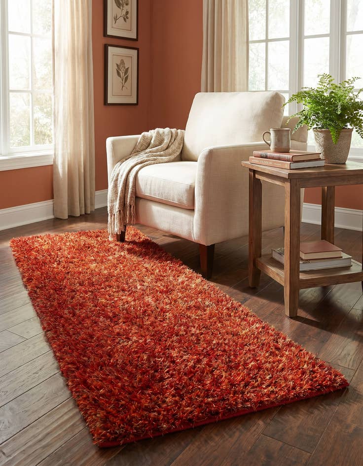Detail image of 2' 5 x 4' 7 Hand Knotted Two-Tone Shag Oriental Runner Rug