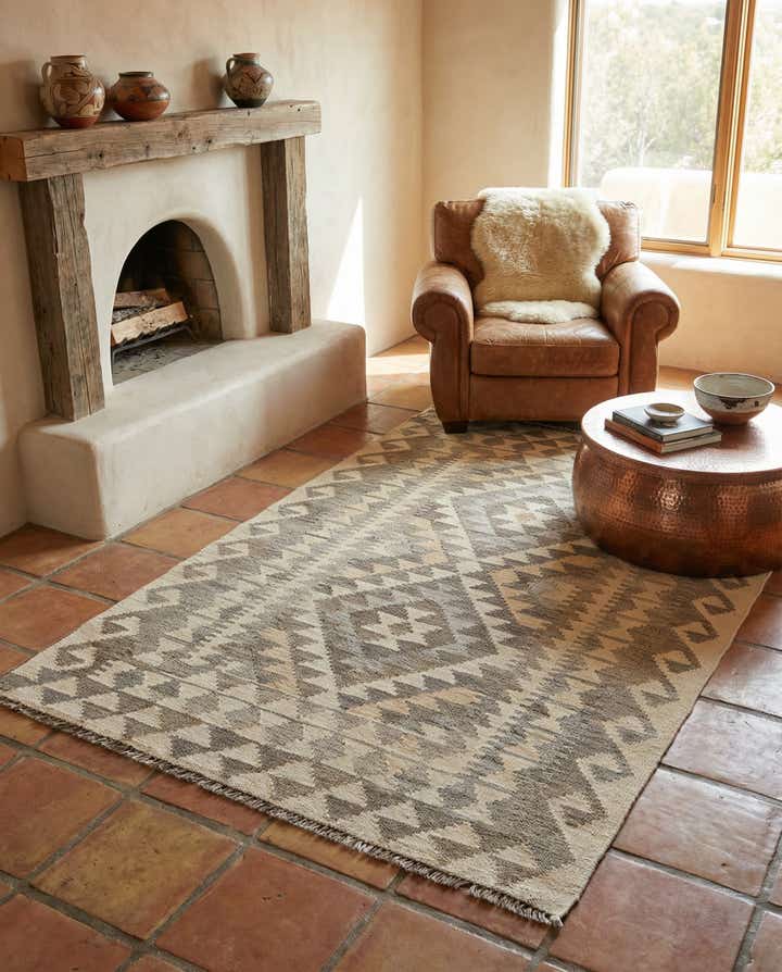 3' 4 x 5' 1 Hand Woven Kilim Maymana Wool Rug