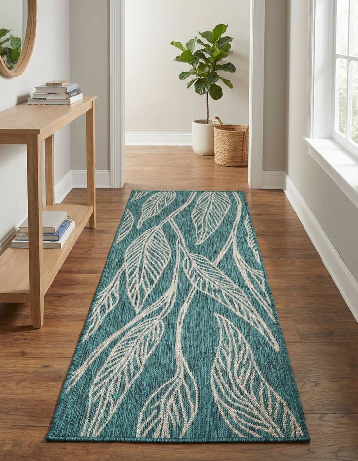 Detail image of 2' x 6' Washable Botanical Indoor / Outdoor Runner Rug