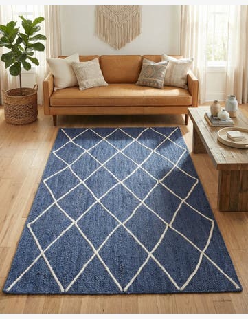 Navy Blue Handmade Braided Jute Rug