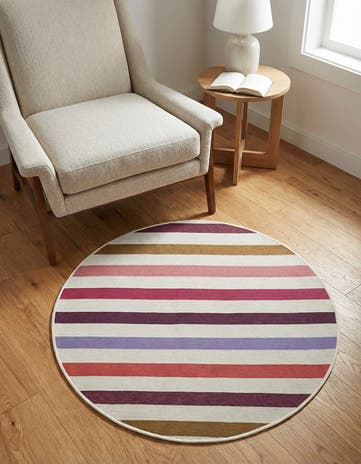 3' x 3' Easy-Clean Striped Indoor / Outdoor Round Rug