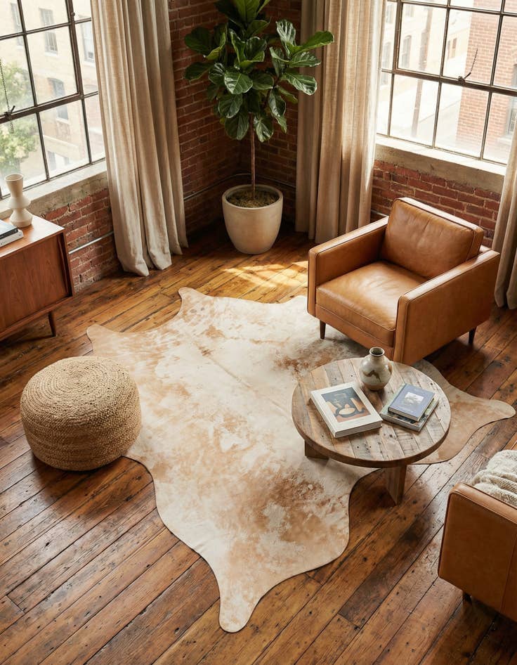 Detail image of 6' 4 x 6' 6 Cowhide Leather Square Rug