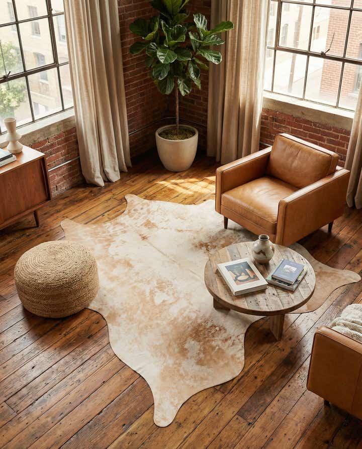 6' 4 x 6' 6 Cowhide Leather Square Rug