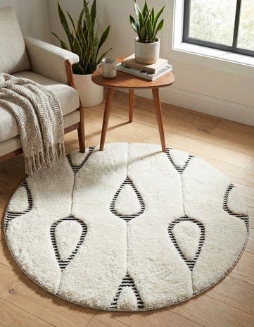 Ivory White Prismatic Round Rug