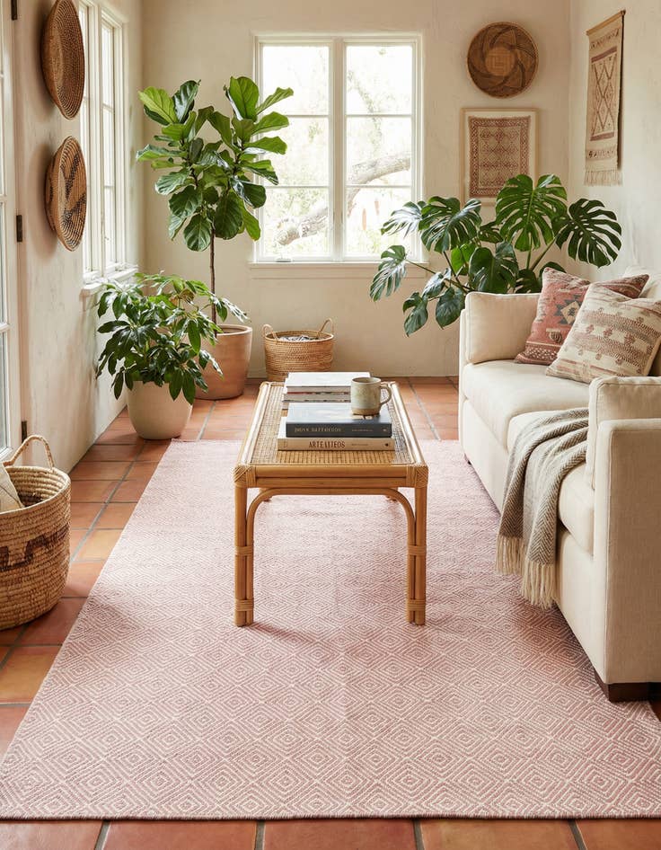 Detail image of 5' 1 x 8'  Hand Woven Geo Trellis Flatweave Rug