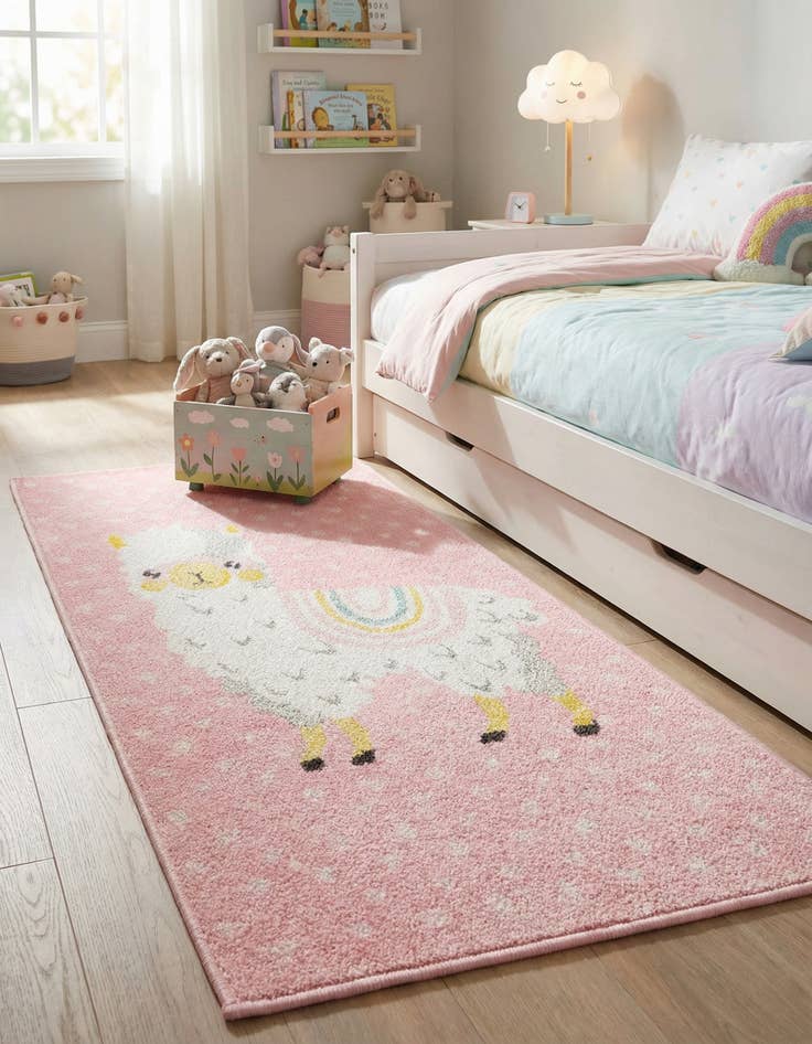 Detail image of  2' 2 x 4' Llama Whimsy Kids Runner Rug