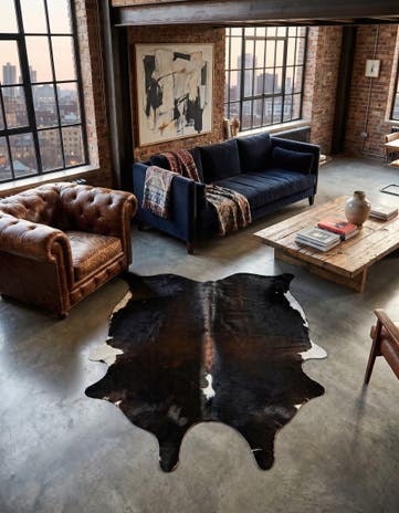 5' 10 x 6' 4 Cowhide Leather Square Rug