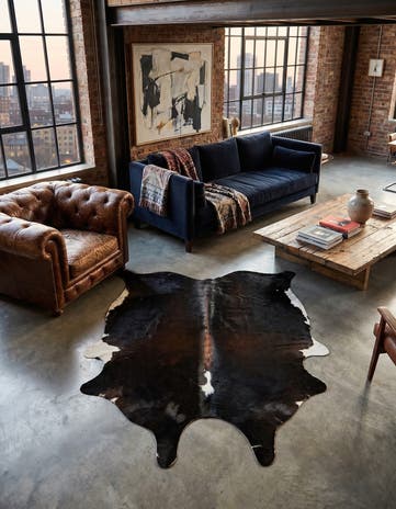 5' 10 x 6' 4 Cowhide Leather Square Rug