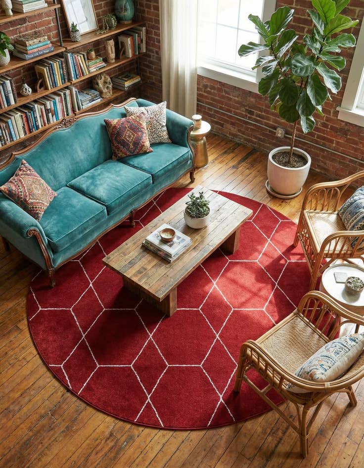 Detail image of 7' 10 x 7' 10 Lattice Frieze Round Rug