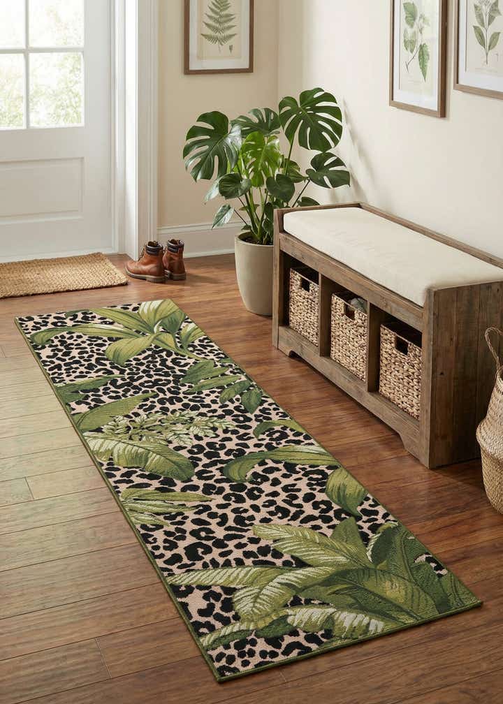 2' x 8' Easy-Clean Botanical Indoor / Outdoor Runner Rug