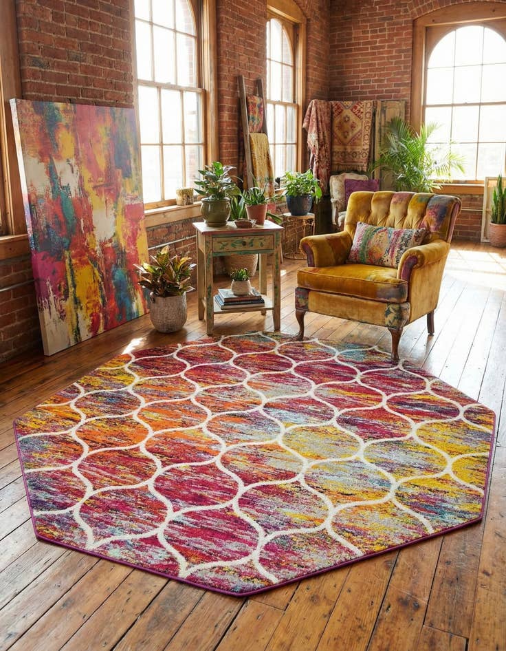 Detail image of 5' 3 x 5' 3 Trellis Frieze Octagon Rug