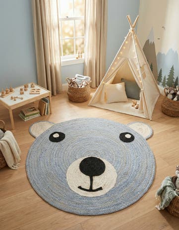 Gray Hand Braided Kids Braided Jute Round Rug