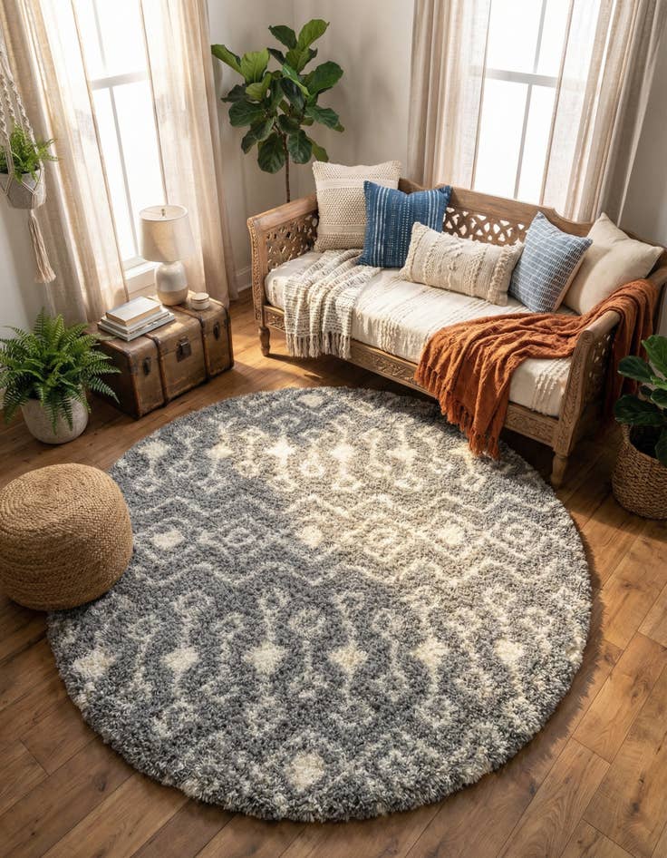 Detail image of 6' x 6' Moroccan Trellis Shag Round Rug