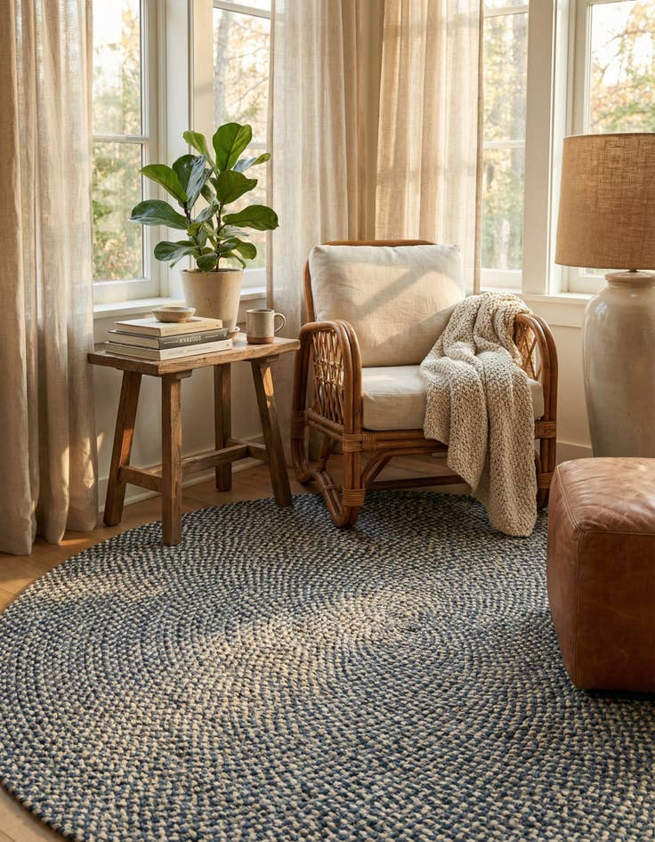 Detail image of 5' 1 x 5' 1 Handmade Tweed Braided Jute Round Rug