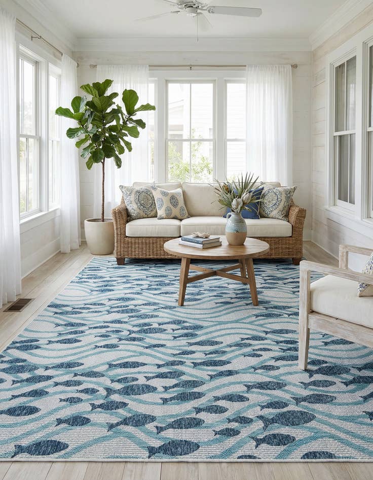 Detail image of 7' 10 x 11' Washable Coastal Indoor / Outdoor Rug