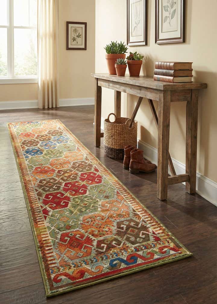 2' 7 x 12' Easy-Clean Southwestern Indoor / Outdoor Runner Rug