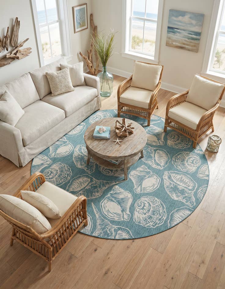 Detail image of 12' x 12' Easy-Clean Coastal Indoor / Outdoor Round Rug