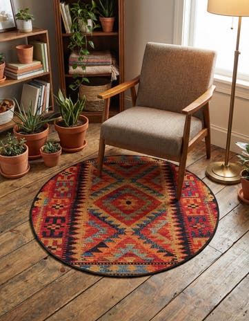 3' x 3' Easy-Clean Tribal Indoor / Outdoor Round Rug